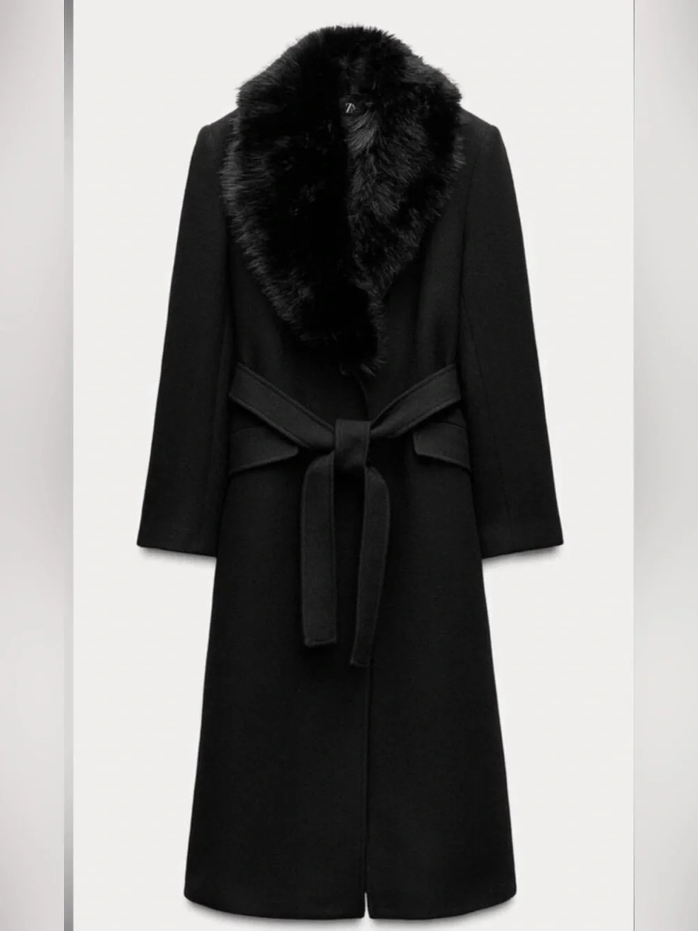 Zara Black Faux Fur Trim Coat - Picture 1 of 5